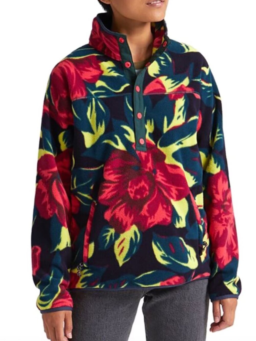 Burton Hearth Fleece Pullover Floral Print 1/2 Snap Placket Women's M